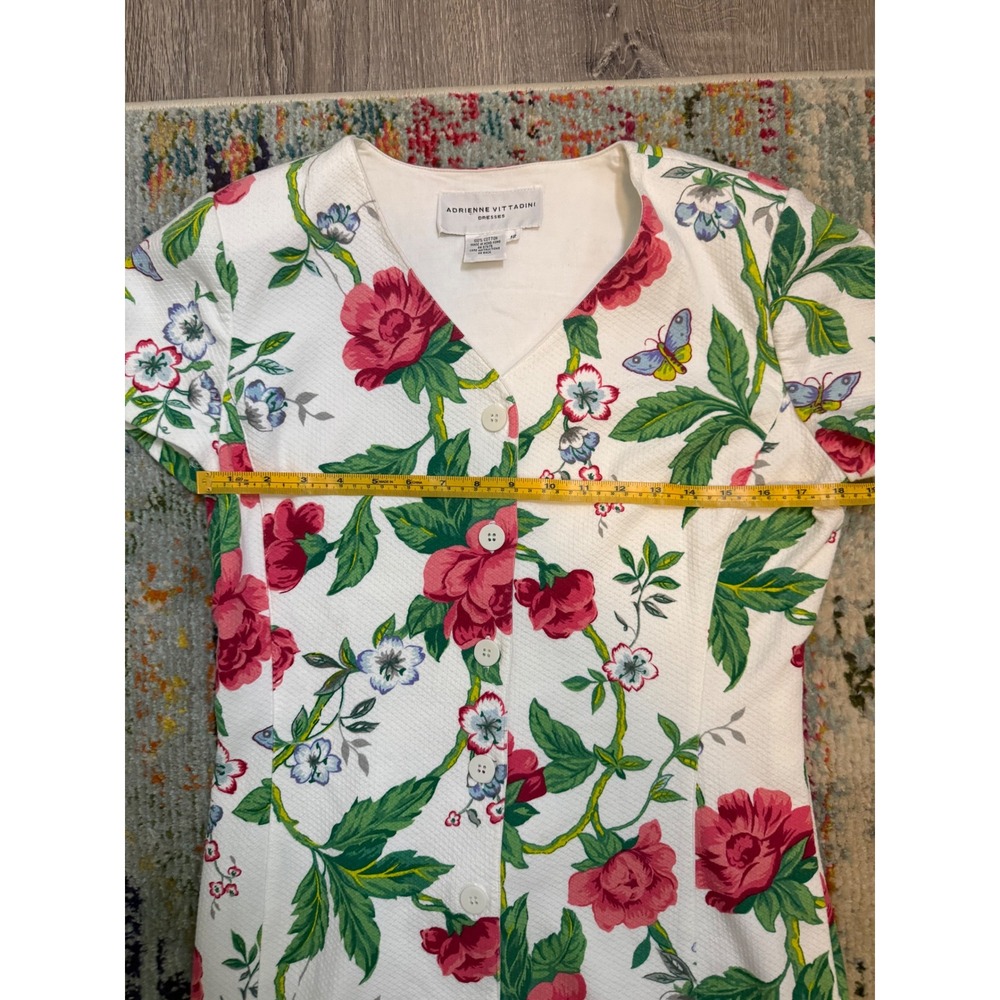 Vintage Adrienne Vittadini Butterfly Print Pique Cotton Button Tunic Dress White - Picture 3 of 4